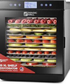 Magic Mill Food Dehydrator Machine – 800W. 15 XL Stainless Steel Trays. 48‑Hr Timer. 95°‑167°F for Jerky. Fruits & Veggies