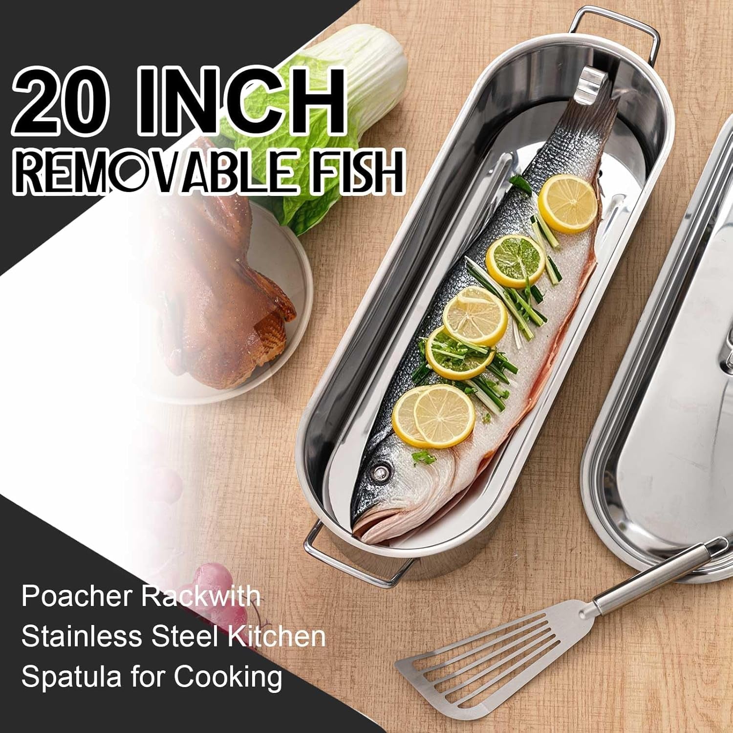 Maxdot Fish Poaching Set – 20 Stainless Steel Poacher Rack & Spatula for Cooking. Flipping & Grilling - Image 4