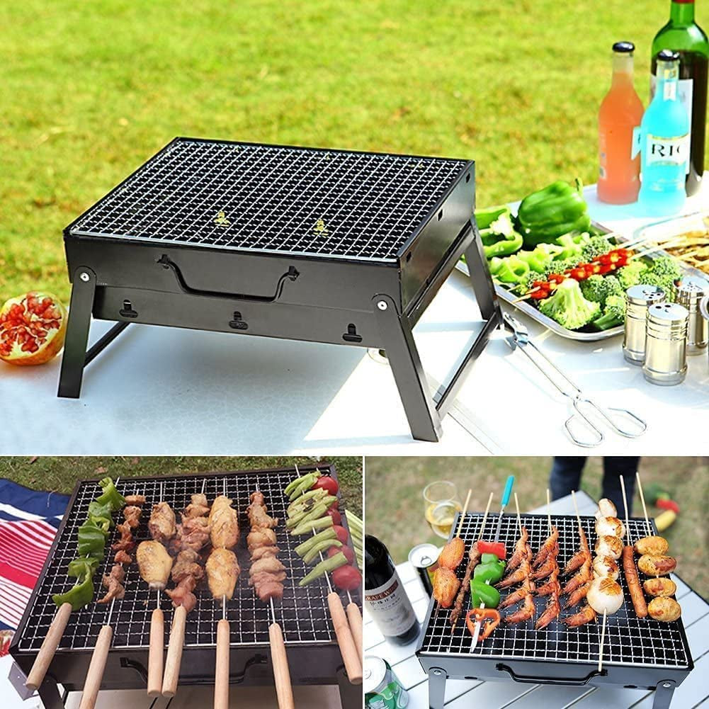 Charcoal Grill BBQ Folding Portable Stainless Steel Barbecue Grill. Barbecue Desk Tabletop Outdoor Stainless Steel Smoker BBQ for Outdoor Cooking Camping Picnics Beach(13.8 X 10.6 X 7.7) - Image 4