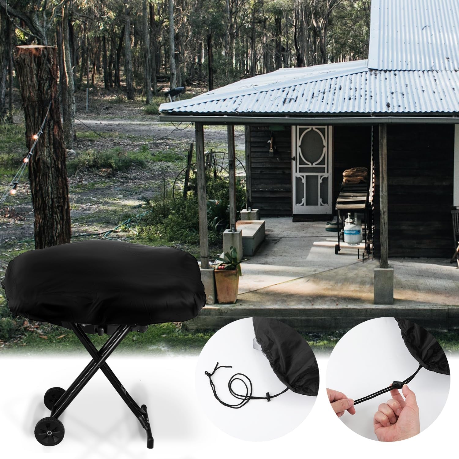 BBQ Grill Cover. Black BBQ Cover Portable Grill Cover Waterproof BBQ Grill Cover Compatible with Coleman Roadtrip LXX. LXE and 285. Adjustable Grill Cover - Image 6