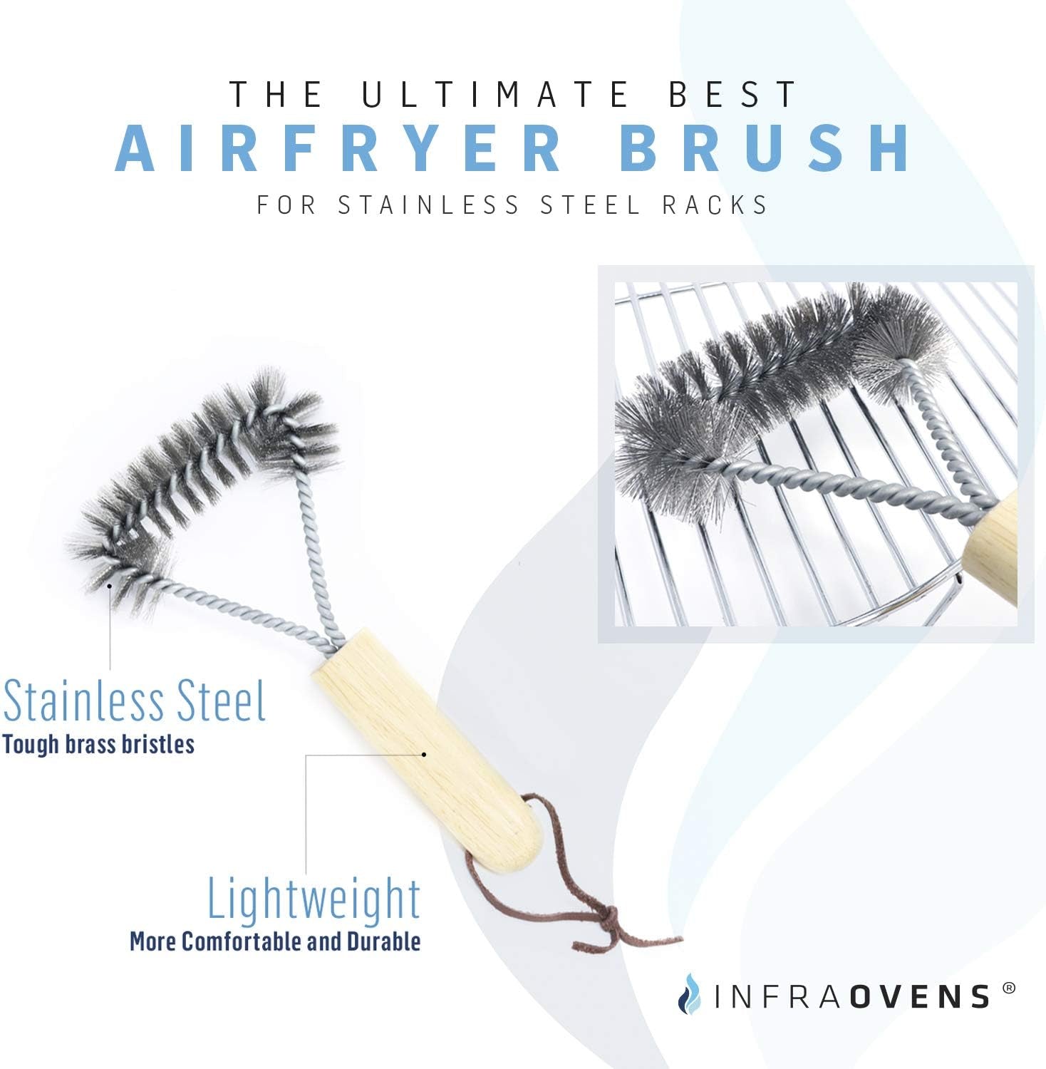 Air Fryer Grill Brush Stainless Steel Accessory Cleaner for Racks Compatible with Philips. Ninja Foodi. Chefman. Power Airfryer. Secura. Black Decker. Gowise. Emerald +More - 8 Inch - Image 3