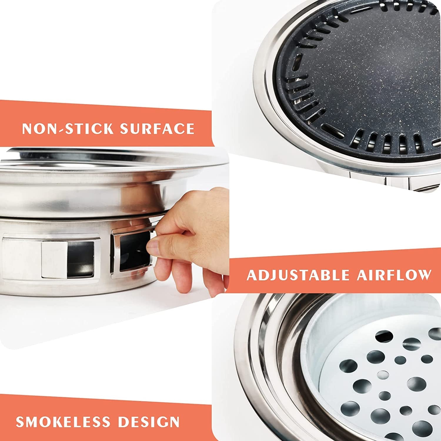 Puraville Charcoal Barbecue Grill. 13.7 Inches Non-Stick Korean BBQ Grill. Portable Stainless Steel Charcoal Stove for Home Party Outdoor Camping - Image 7