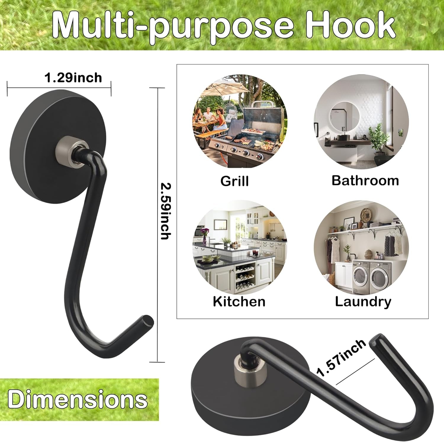 SKNOOY 4 Pack Heavy Duty Magnetic Grill Hooks. Magnet Hooks for Grill Utensils. Rust Proof Outdoor Magnetic Tools Hangers. Powerful Magnetic Hooks for BBQ Tools Refrigerator Locker Kitchen Office - Image 5