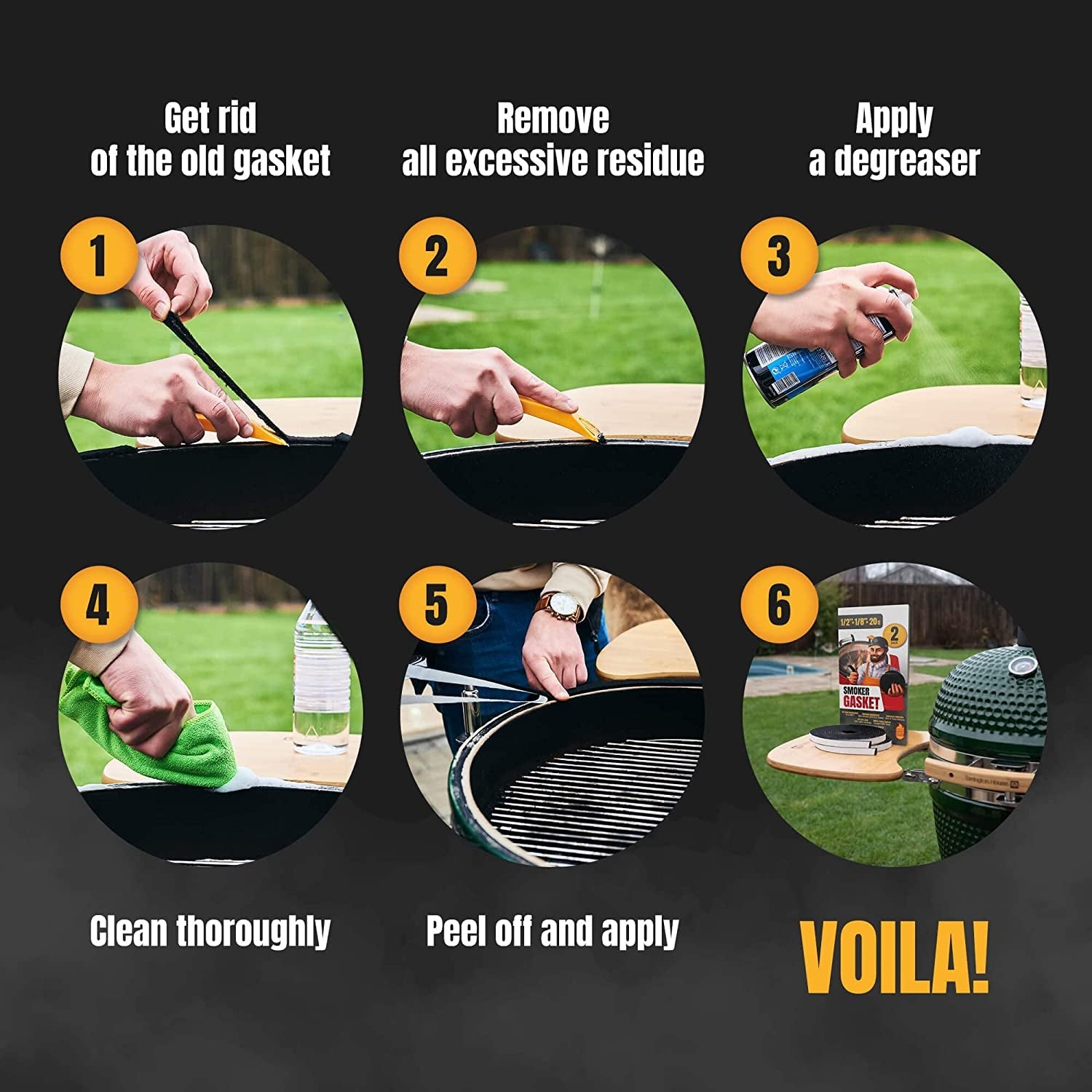 Smoker Chef XXL 20 FT Grill Gasket for Smokers - Black 1/2'' X 1/8'' Hi Temp Seal Smoker Gasket – 2-Pack X 10 FT Self Stick Black Nomex Fire Tape for BBQ Lid – High Heat Temperature Material Replace - Image 5