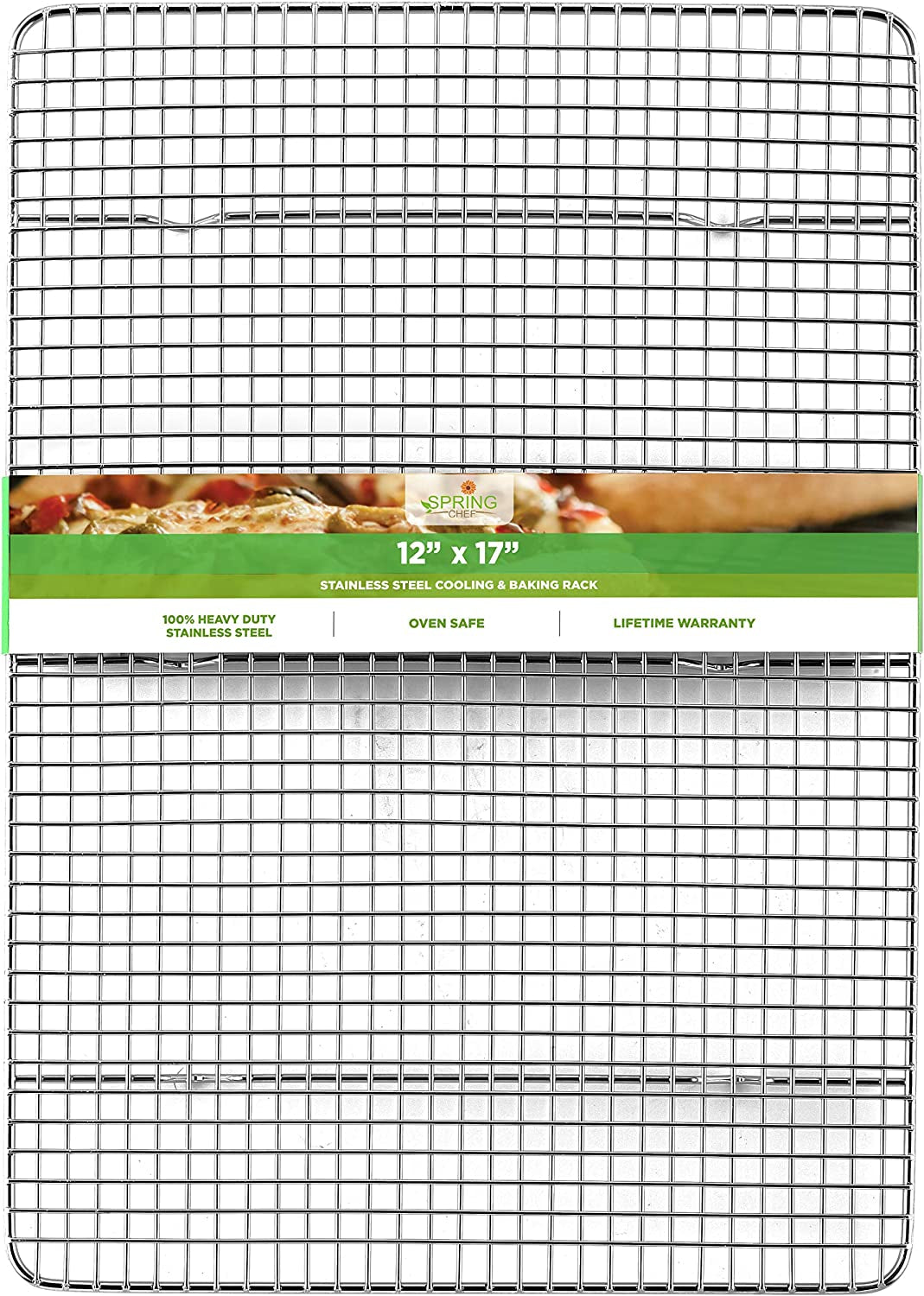Spring Chef Cooling Rack & Baking Rack - 100% Stainless Steel Cookie Cooling Racks. Wire Rack for Baking. 11.8 X 17 Fits Half Sheet Roasting Pan for Bacon. BBQ - Cooling Racks for Cooking and Baking