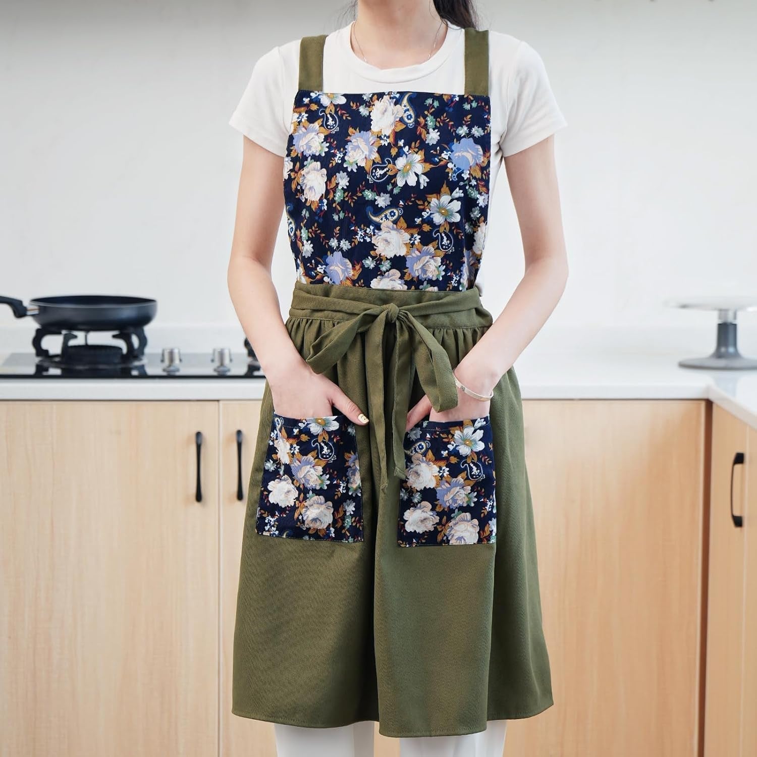 Vintage Pinafore Apron Dress for Women with Pockets Cute Floral Chef Aprons for Kitchen Cooking Baking Gardening - Image 8