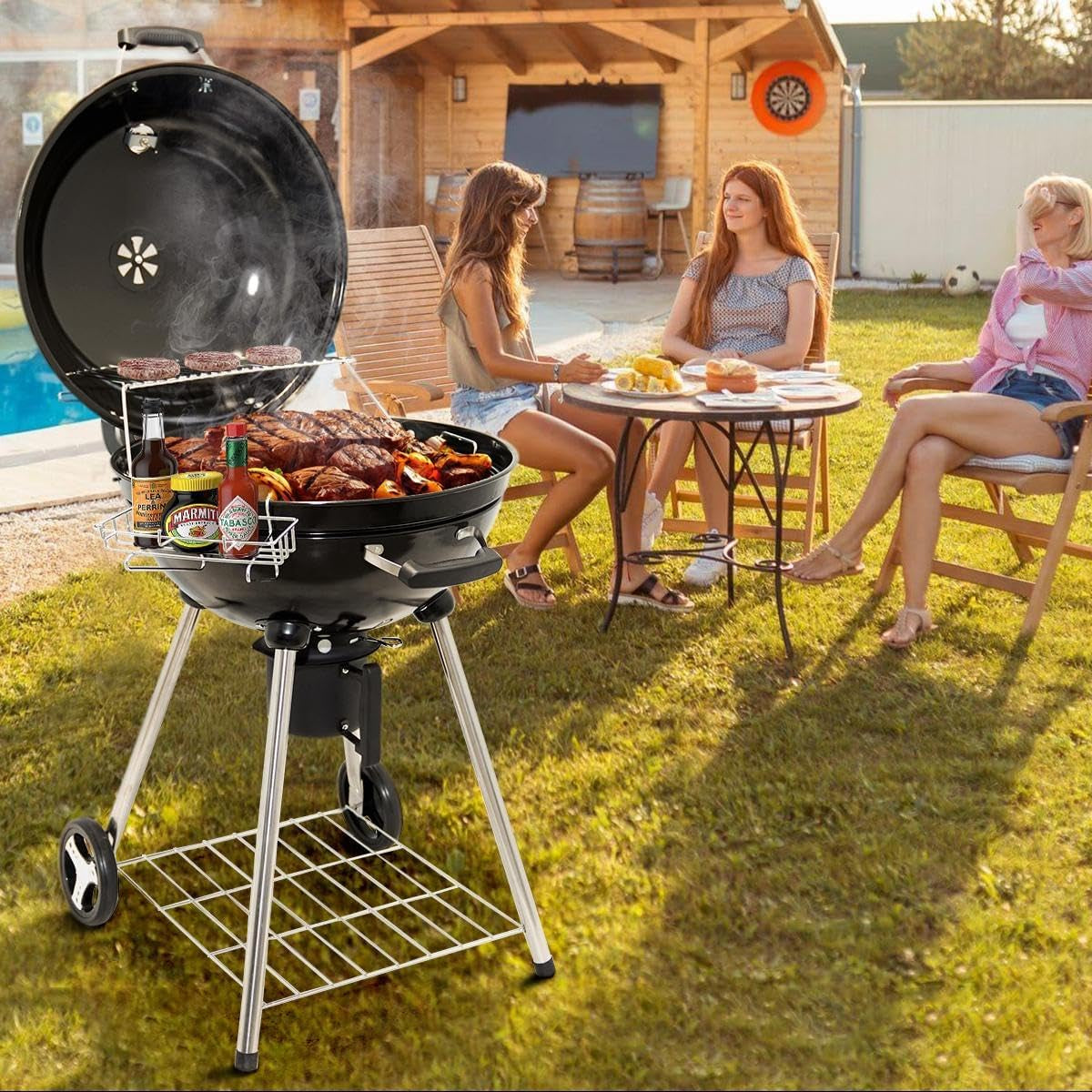 22 Inch Premium BBQ Charcoal Grill. Outdoor Barbecue Kettle Grill. Smoker Grills over 500 Square Inches 2-Tier Cooking Space. Perfect for Outdoor BBQ Party and Patio. Black - Image 9