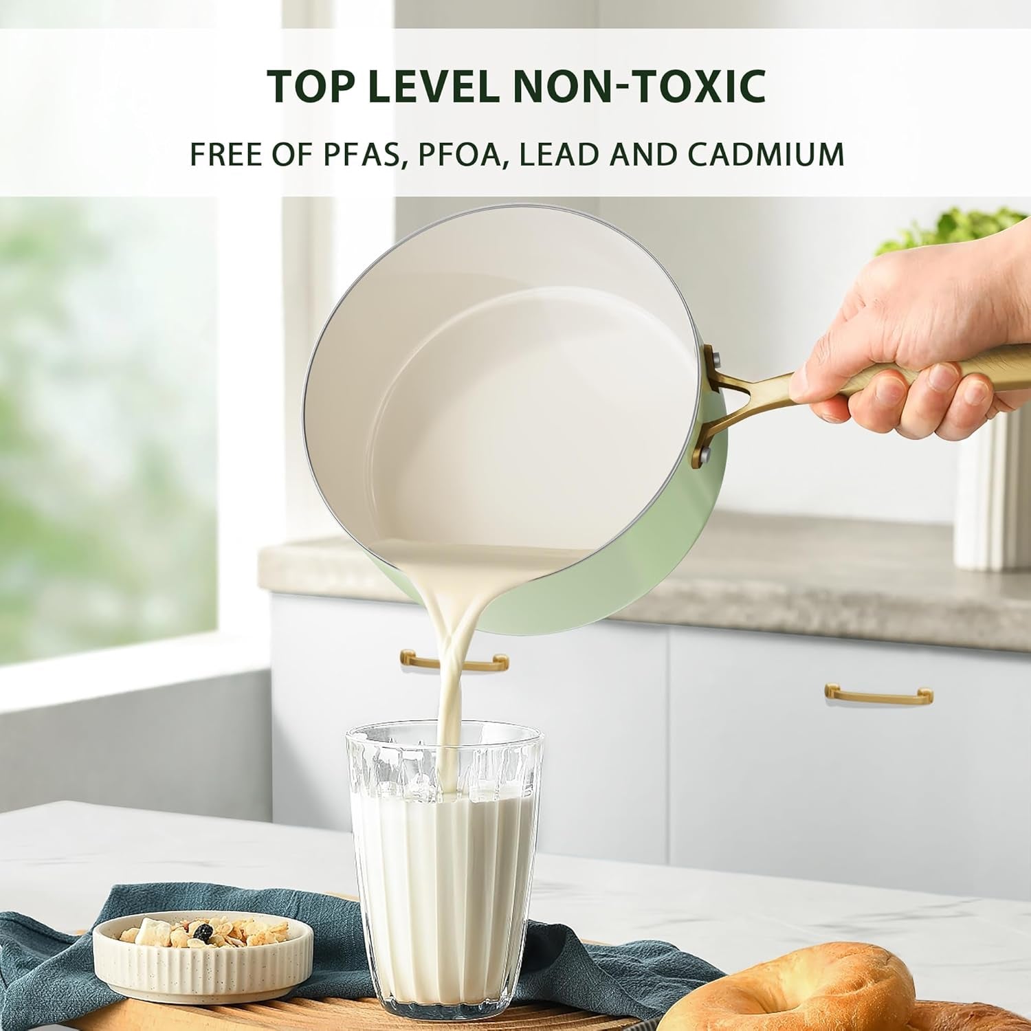 Pots and Pans Set Non Stick - VONIKI Ceramic Cookware Set with Cooking Utensils Set. Non Toxic Kitchen Cookware Sets Dutch Oven Pot with Lid Saucepan Set Sauté Pan Frying Pan Set for Cooking Gifts - Image 8