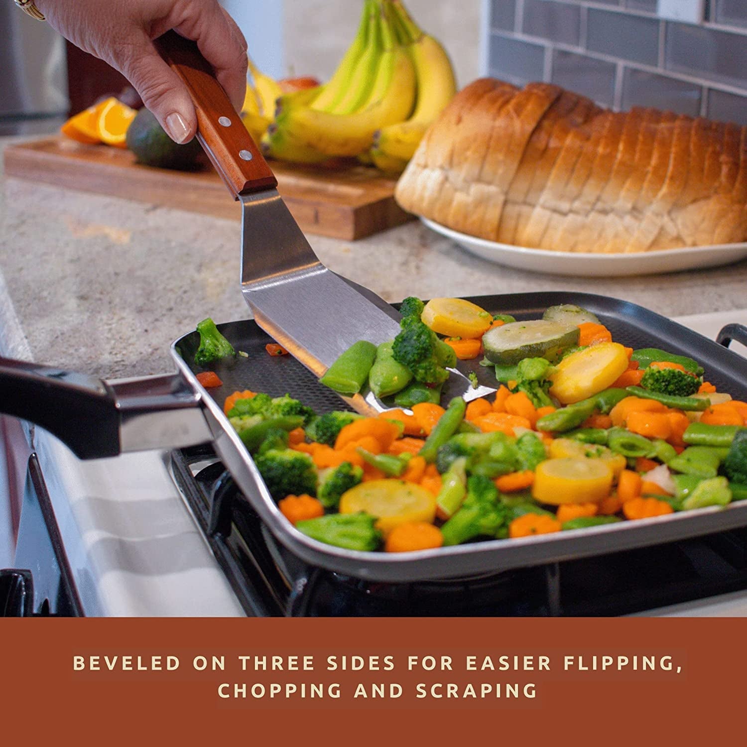 Bellemain Stainless Steel Spatula | Heavy Duty Spatula Turner with Beveled Edges & Hardwood Handle | Large Metal Spatula for Cast Iron Skillet. Flat Top Grill | Griddle Scraper | Hamburger Spatula - Image 2