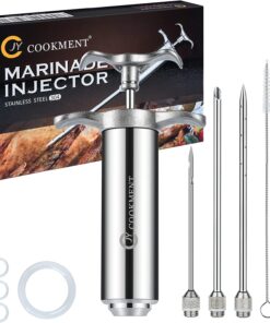 JY COOKMENT Meat Injector Syringe - Flavor Injector with 3 Stainless Steel Professional Needles;2Pcs Cleaning Brush for BBQ Grill Smoker 2-Oz Large Capacity Barrel