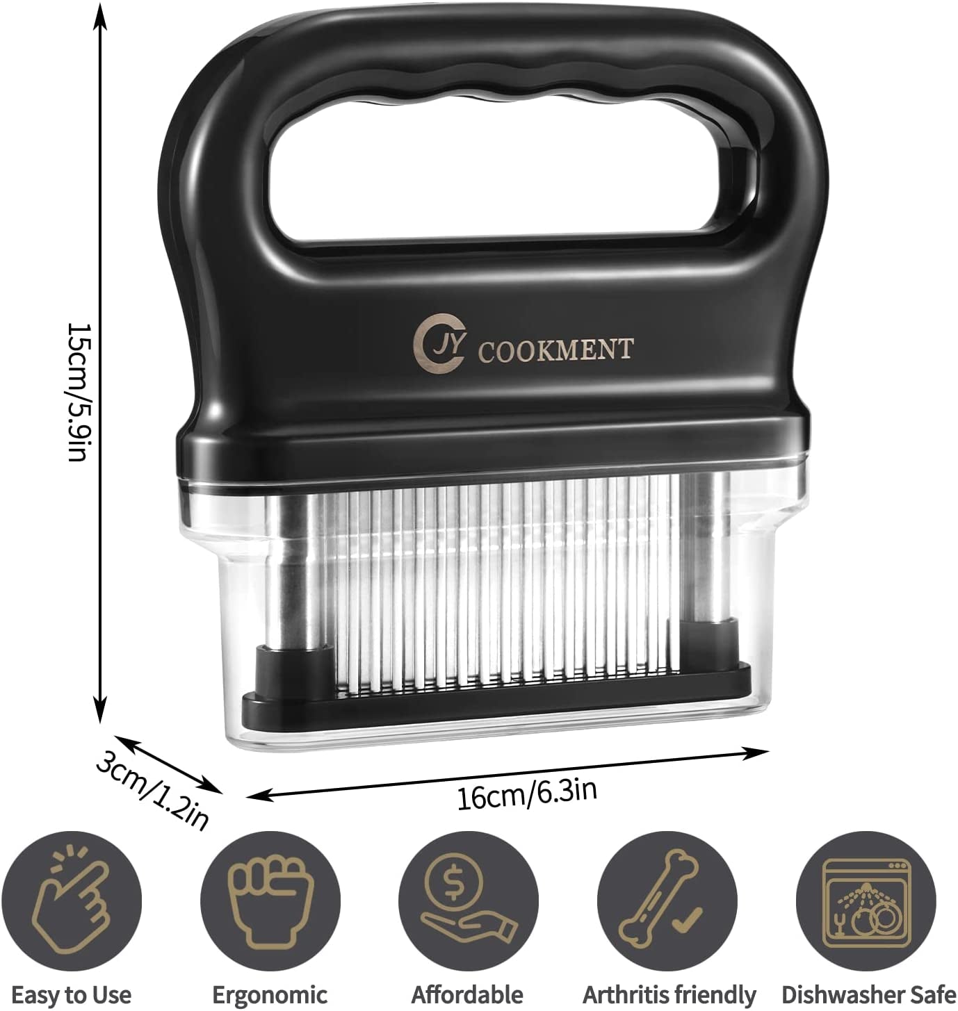 JY COOKMENT Meat Tenderizer with 48 Stainless Steel Ultra Sharp Needle Blades. Kitchen Cooking Tool Best for Tenderizing. BBQ. Marinade - Image 4