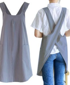 NEWGEM Japanese Linen Cross Back Kitchen Cooking Aprons for Women with Pockets Cute for Baking Painting Gardening Cleaning Gray