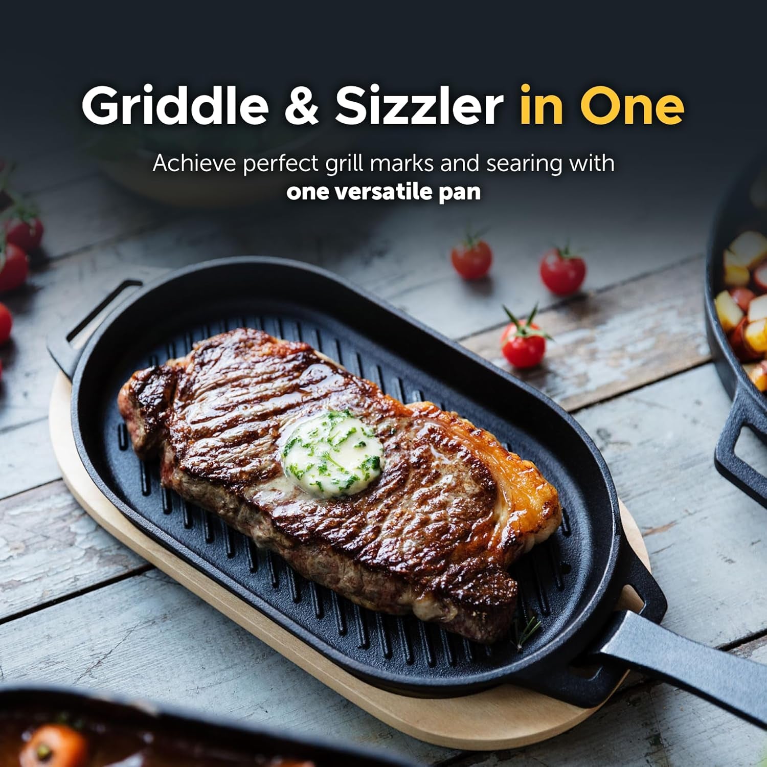 Ooni Cast Iron Grizzler Pan - Grill Frying Pan. 12 X 6 Griddle Plate with Removable Handle and Bamboo Trivet. Pre-Seasoned Non-Stick Oven Safe Cookware. Pizza Oven and BBQ Accessories - Image 6