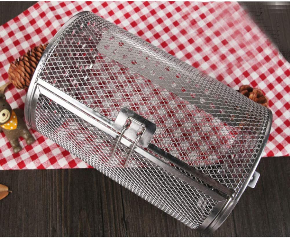 GEZICHTA BBQ Grill Roaster.Stainless Steel Grilled Cage.Bbq Rolling Grill Basket for Vegetables.Rotisserie Grill Peanut Beans French Fries Basket.Silver Grilling Accessories(22 * 11.7 Cm) - Image 6