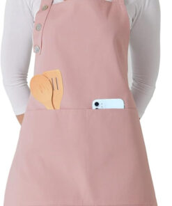 TOSHE Kitchen Apron Waterdrop Resistant Cotton Apron with Adjustable Aprons for Women with Pockets 10 Color Option Cooking Powder Pink Apron (Powder Pink)