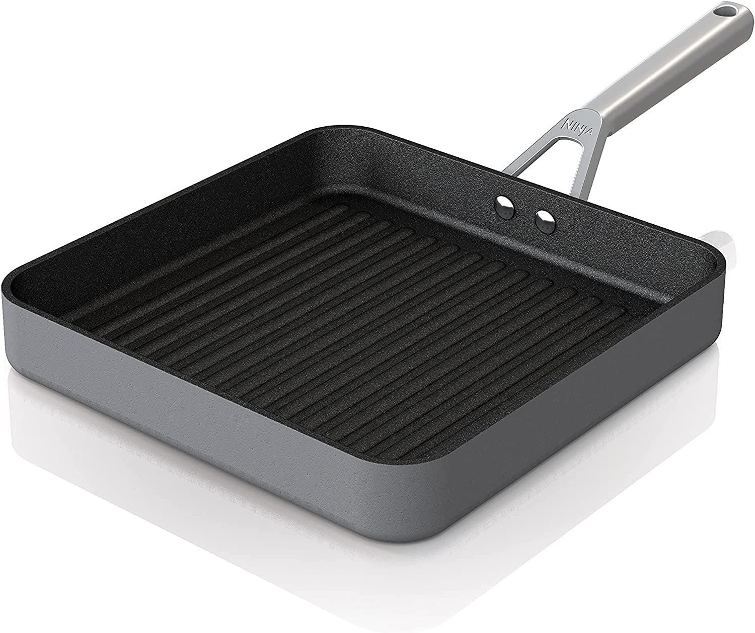 C30528 Foodi Neverstick Premium 11-Inch Square Grill Pan. Hard-Anodized. Nonstick. Durable & Oven Safe to 500°F. Slate Grey