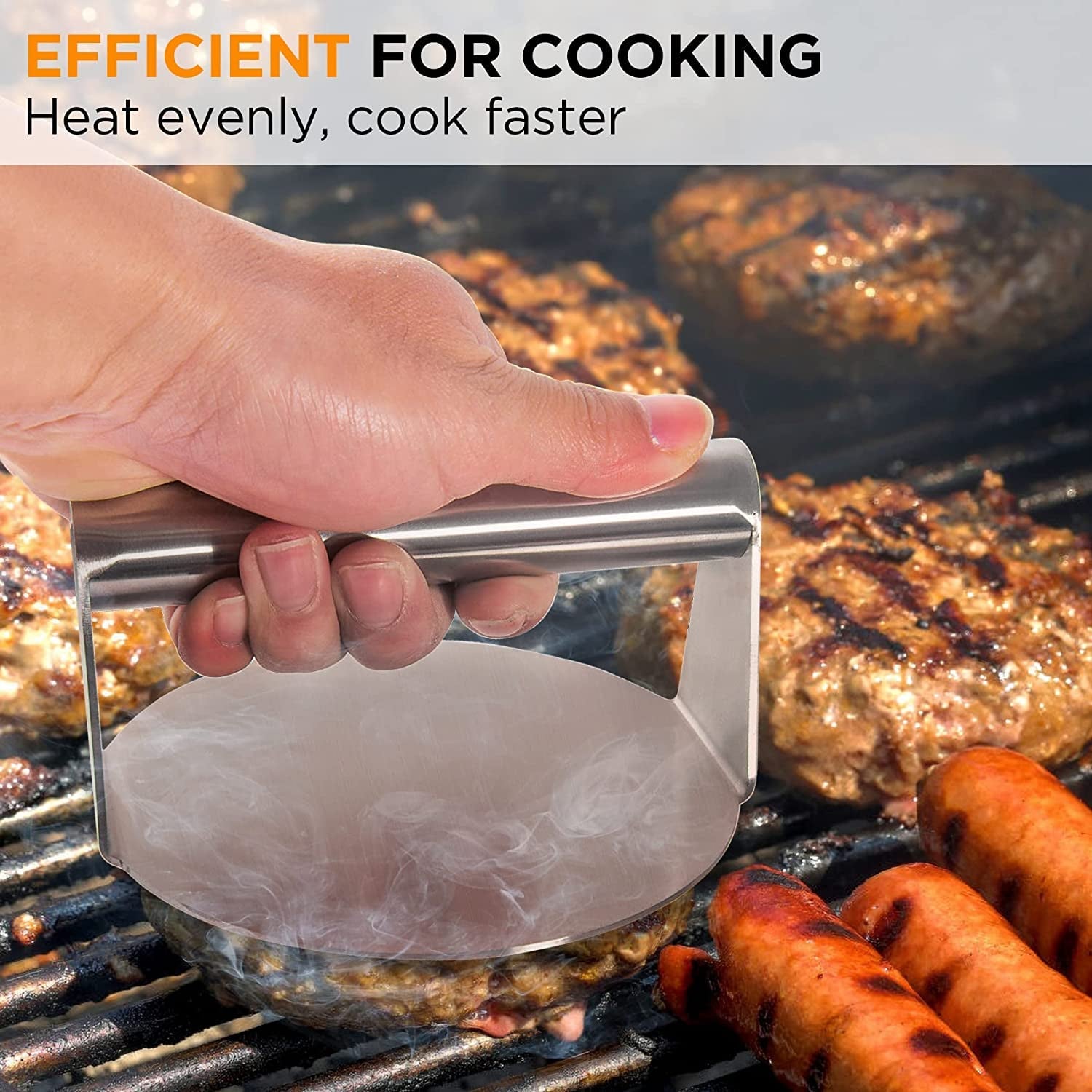 Stainless Steel Burger Press. 5.5 Inch round Smasher. Non-Stick Smooth Hamburger Press Flat Bottom without Ridges. Bacon Grill Perfect for Top Griddle Cooking - Image 4