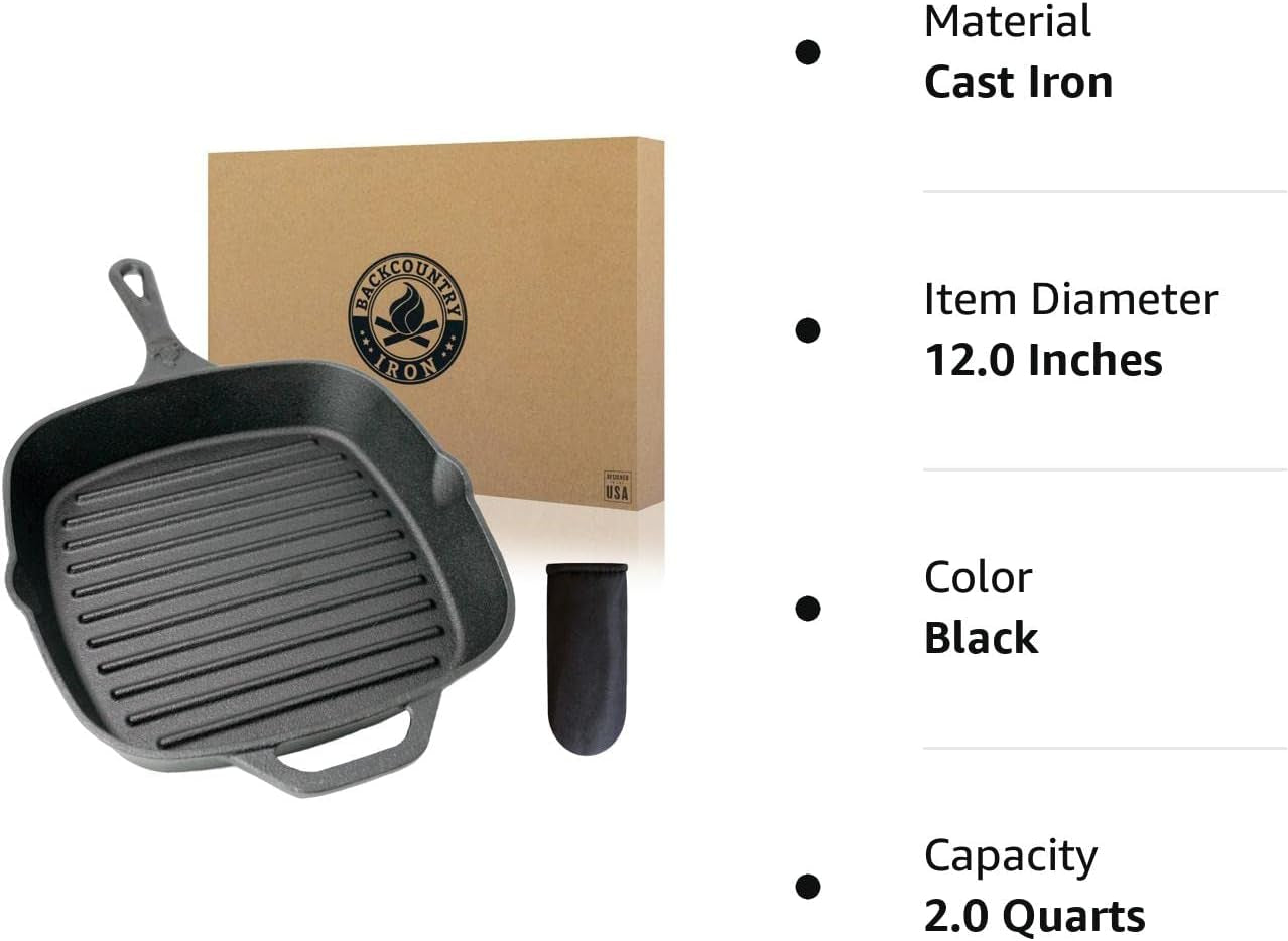 8 Inch Square Grill Pan Medium Pre-Seasoned Cast Iron - Image 8