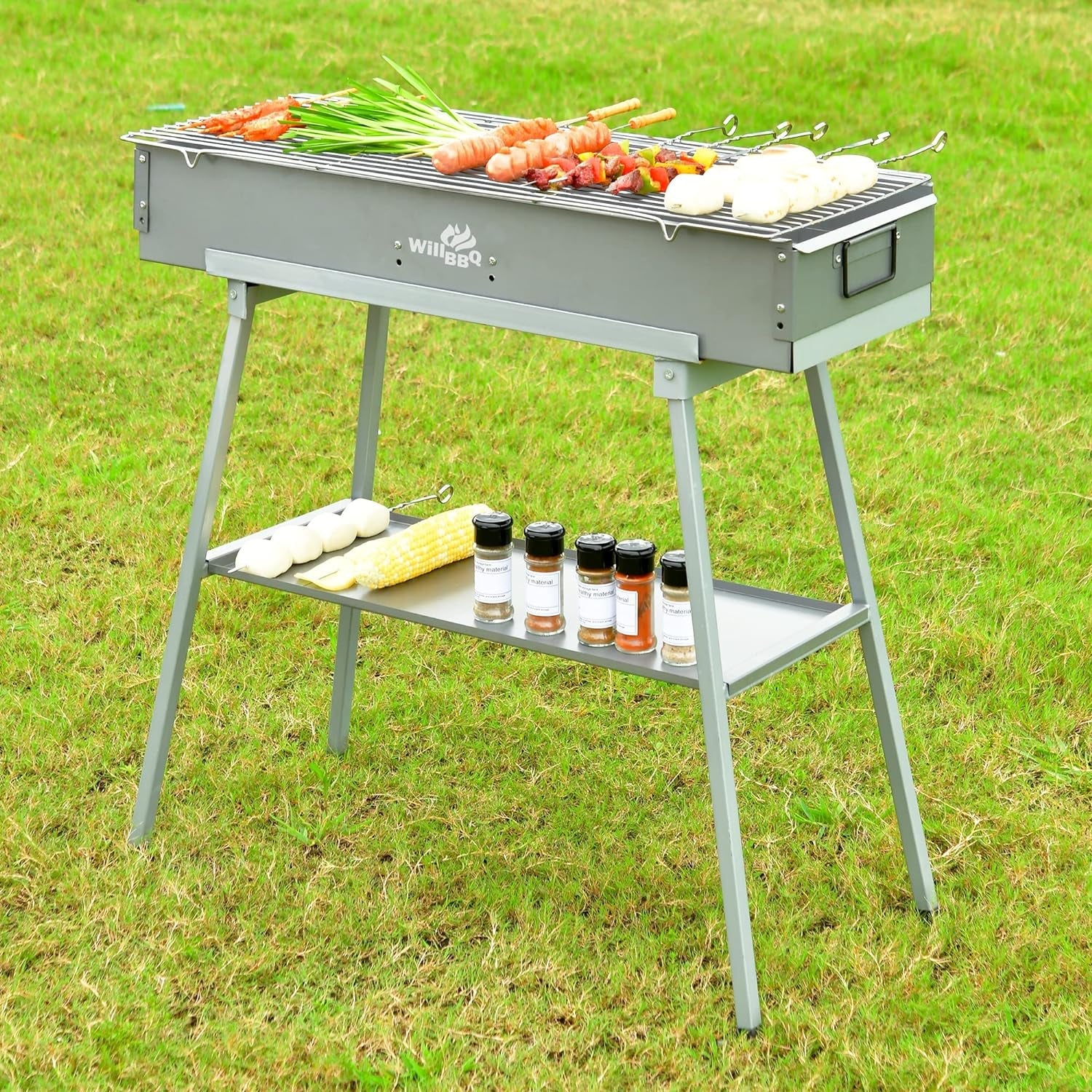 Commercial Quality Portable Charcoal Grills Multiple Size Hibachi BBQ Lamb Skewer Folded Camping Barbecue Grill for Garden Backyard Party Picnic Travel Outdoor Cooking Use(31.6X10.3X5.1 Inch) - Image 2
