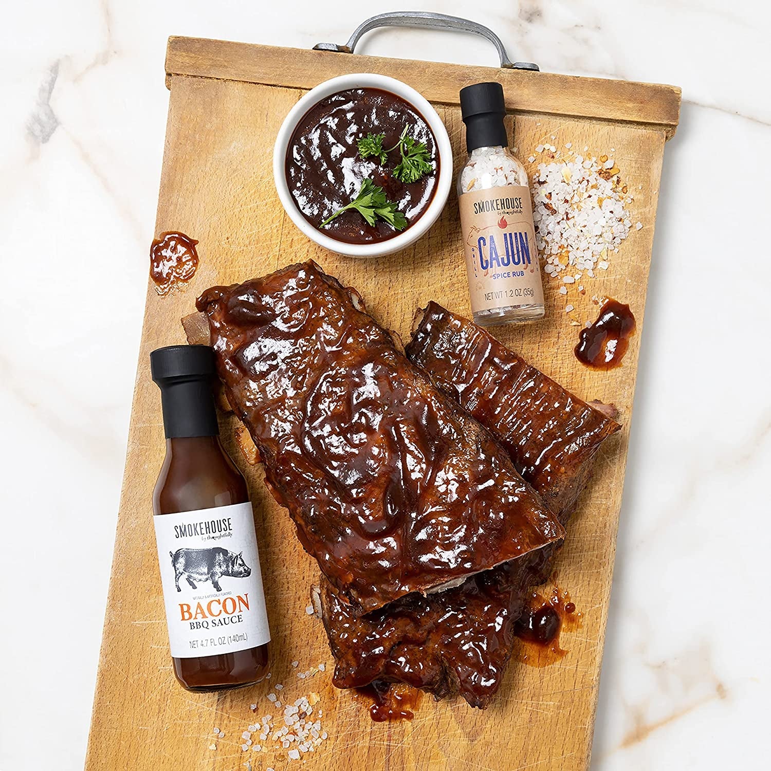 Smokehouse by Thoughtfully. Ultimate BBQ Sampler Set. Vegan and Vegetarian. Includes a Variety of Flavorful USA Made BBQ Sauces. Rubs. and Salts for Smoking and Grilling in Sample Size Glass Bottles - Image 2