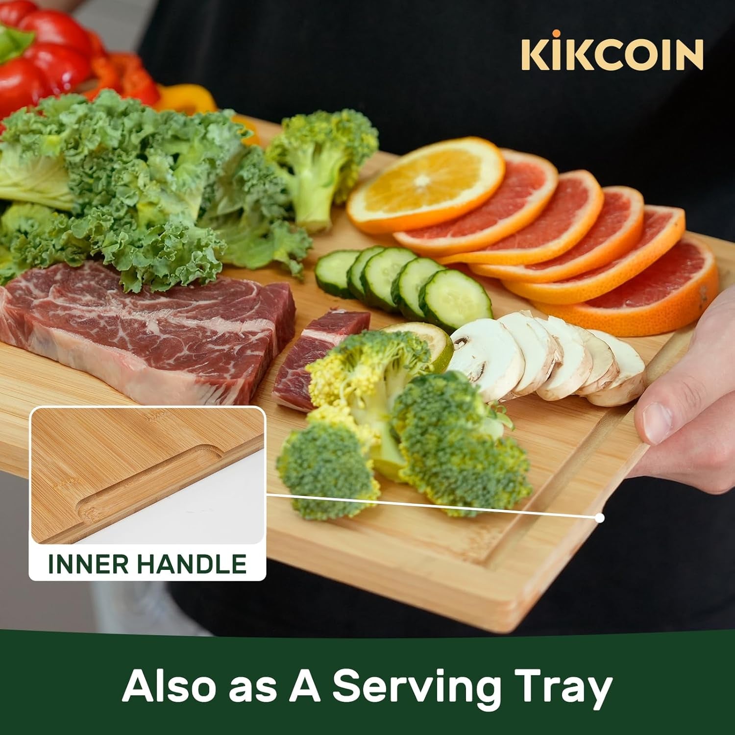 Bamboo Cutting Boards for Kitchen. Extra Large Wood Cutting Board with Deep Juice Groove and Handle Heavy Duty Chopping Board. Kikcoin. 17.6 X 12 - Image 4