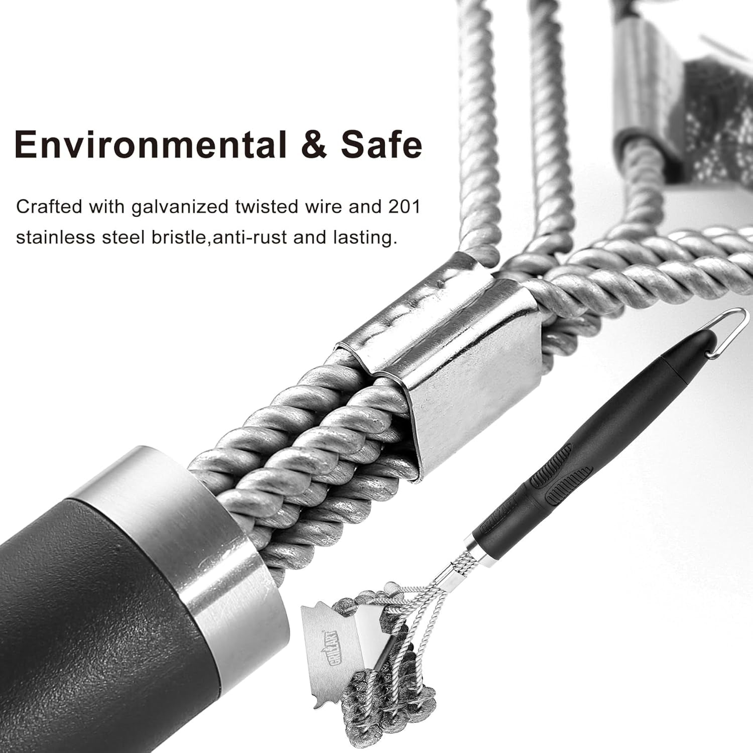 GRILLART Grill Brush and Scraper Bristle Free - Safe BBQ Brush for Grill -Stainless Grill Grate Cleaner - Safe Grill Accessories for Porcelain/Weber Gas/Charcoal Grill - Gifts for Grill Wizard/Men/Dad - Image 4
