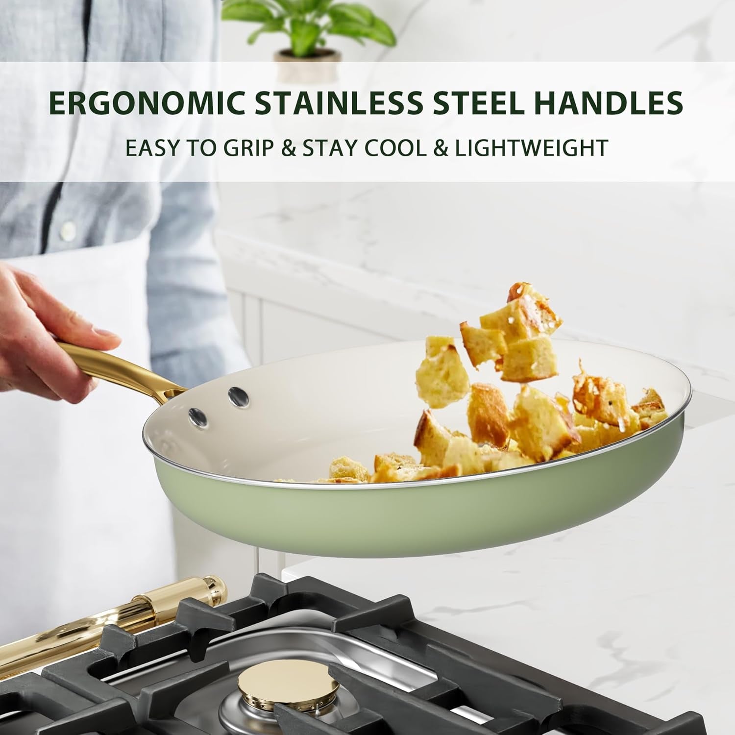 Pots and Pans Set Non Stick - VONIKI Ceramic Cookware Set with Cooking Utensils Set. Non Toxic Kitchen Cookware Sets Dutch Oven Pot with Lid Saucepan Set Sauté Pan Frying Pan Set for Cooking Gifts - Image 5