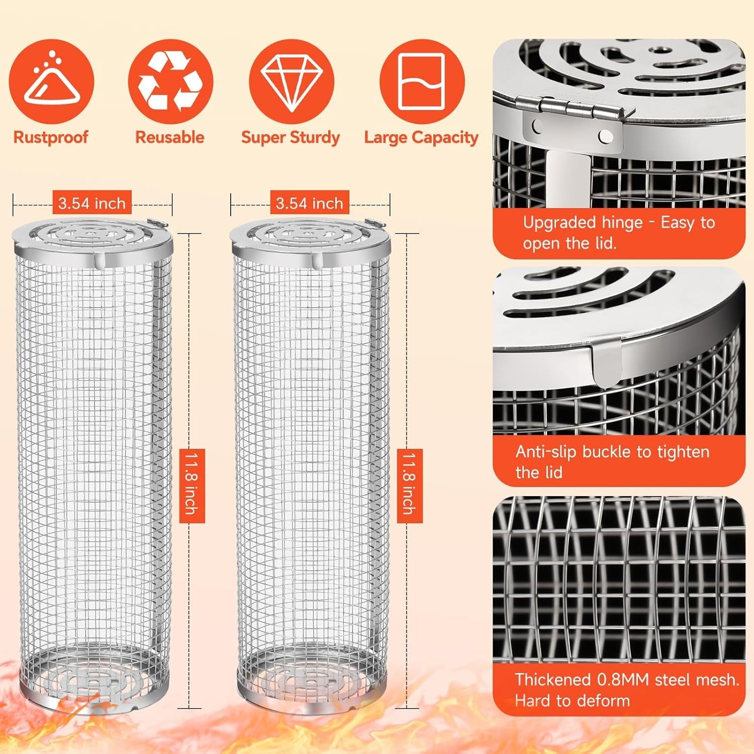 BBQ Basket 2 PCS. Stainless Steel Rolling Grill Mesh for Fish. Shrimp. Meat. Vegetables. Fries - Portable Barbeque Accessories for Outdoor Grilling - Image 3