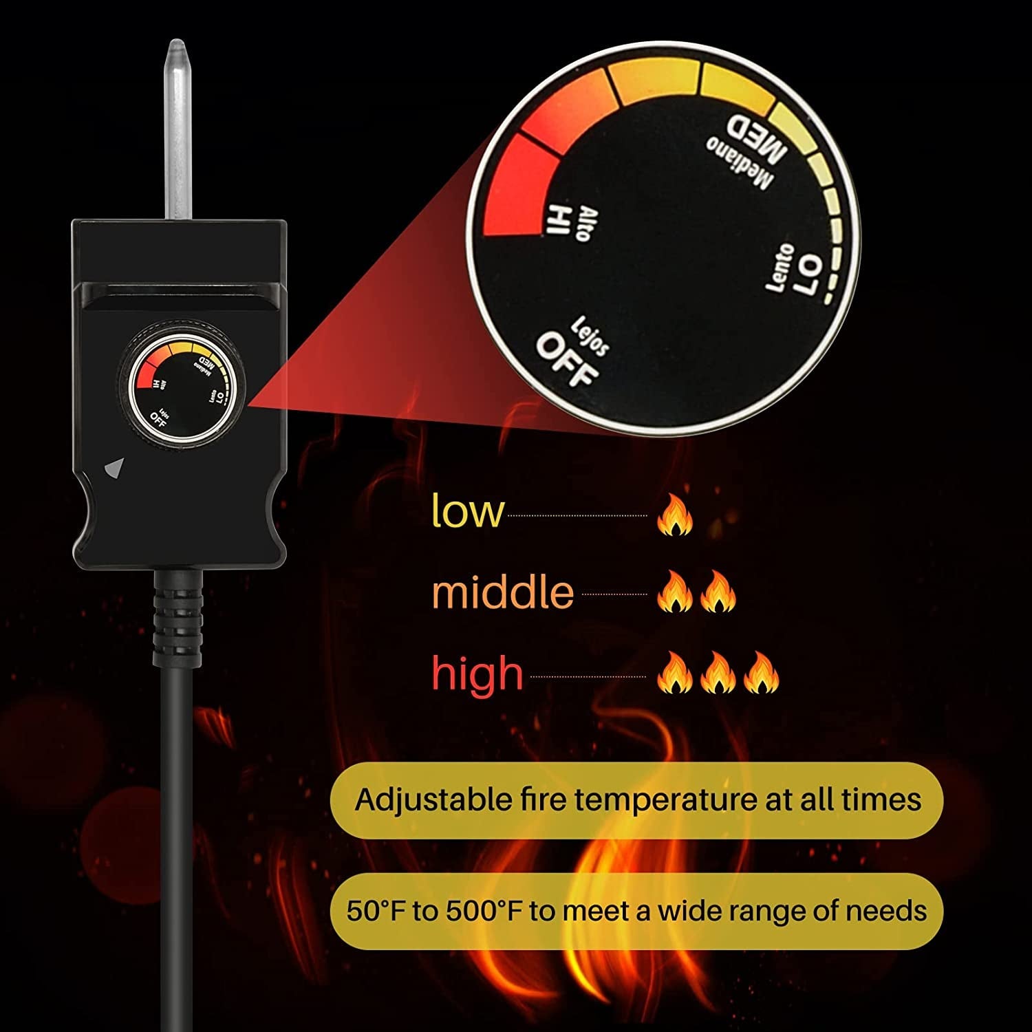 Universal Electric Smoker and Grill Heating Element Replacement Part with Adjustable Thermostat Cord Controlle for Masterbuilt Smokers & Turkey Fryers 1500 Watts - Image 3