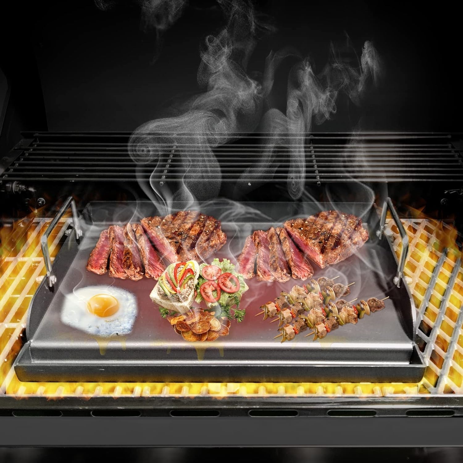 Griddle for Gas Grill. Flat Top Cast Iron Griddle Insert for Outdoor Gas Grill. 17 X13 Nonstick Coating Cooking Skillet Pan Teppanyaki for Weber Charbroil Camp Chef and Gas/Charcoal/Electric Grill - Image 3