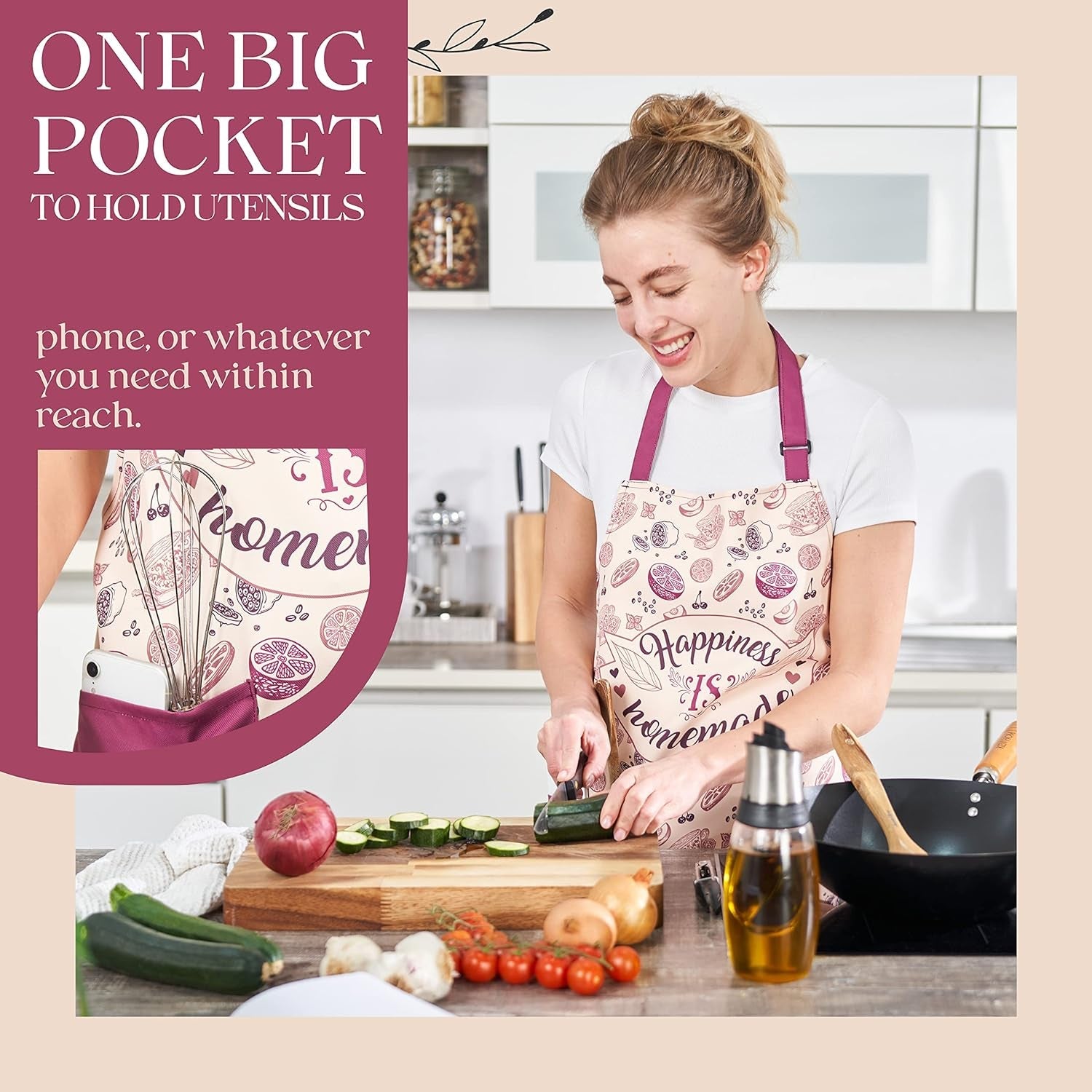 Waterproof Apron for Women with Large Pocket for Cooking & Baking - Oil and Stain Repellent - Image 6