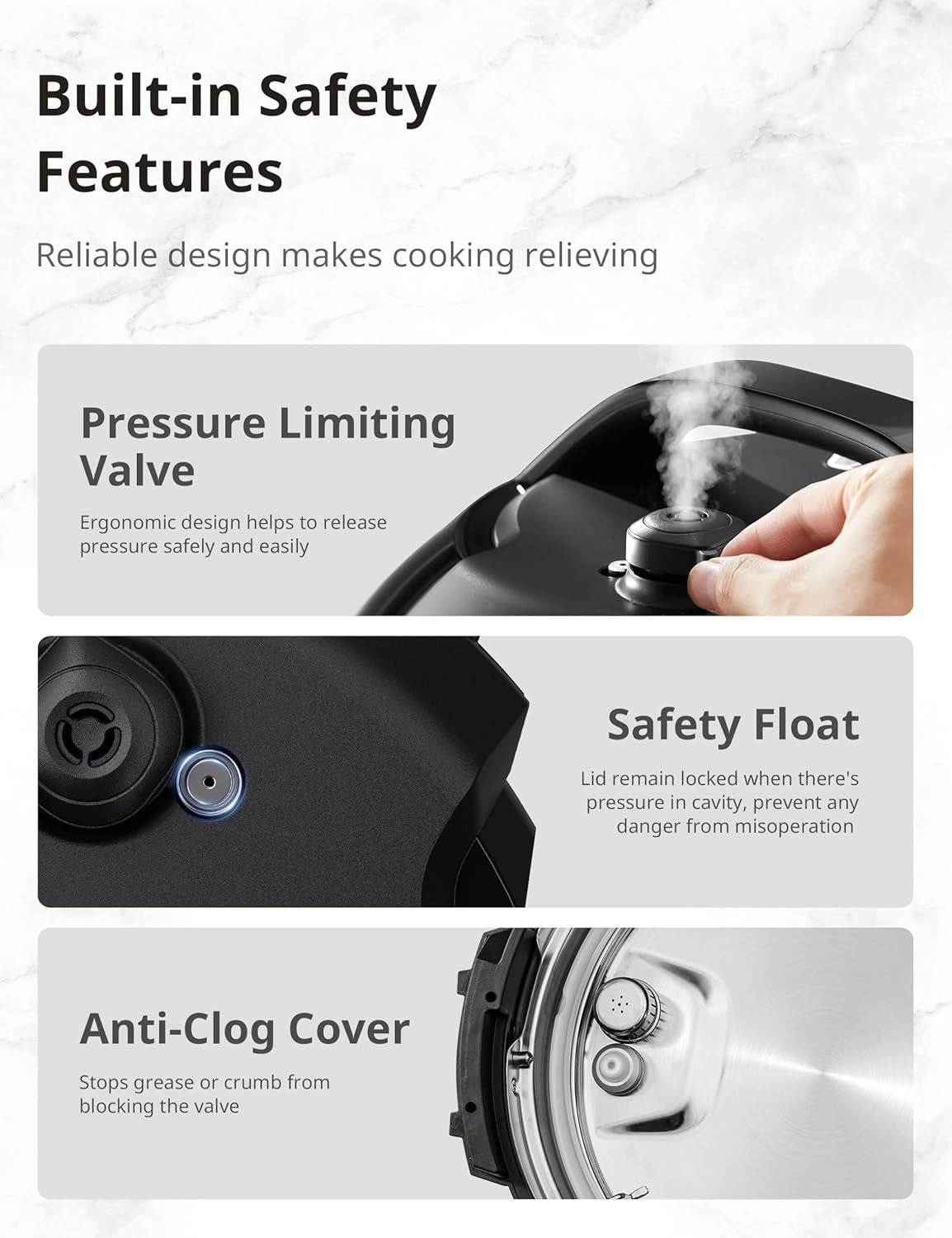 COMFEE' 9-In-1 Electric Pressure Cooker. 14 Presets Instant Multi Cooker Olla De Presion Non-Stick Pot Yogurt Maker Rice Cooker Slow Cooker Sauté Steamer 6 Quarts Black - Image 6