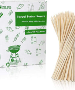 Garsum Natural BBQ Bamboo Skewers. Wooden Skewers for Assorted Fruits. Kebabs. Grill. Highly Renewable Natural Resources. Suitable for Kitchen. Party. Food Catering and Crafting 6(100 PCS)