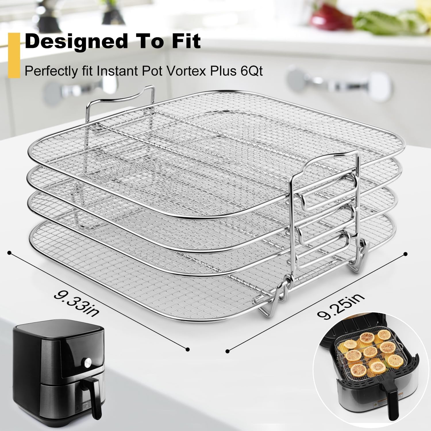 Dehydrator Rack Stainless Steel Stand Accessories Compatible with Instant Vortex plus 6 Quart Air Fryer. Ninja Foodie Grill. Chefman 8 Quart Air Fryer. 4 Layers - Image 2
