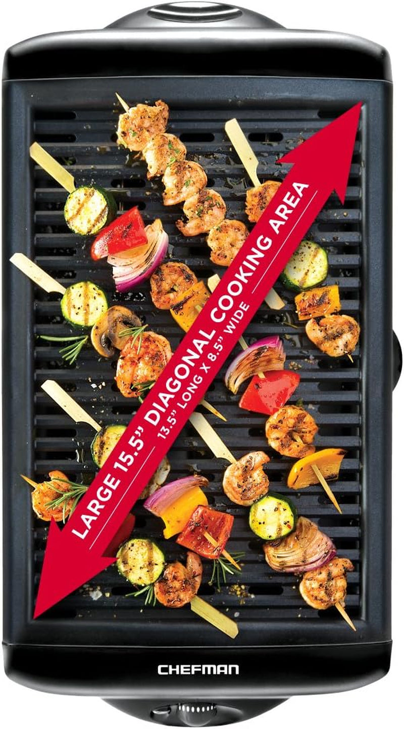 Chefman Electric Smokeless Indoor Grill W/ Non-Stick Cooking Surface & Adjustable Temperature Knob from Warm to Sear for Customized Bbqing. Dishwasher Safe Removable Water Tray. Black - Image 4