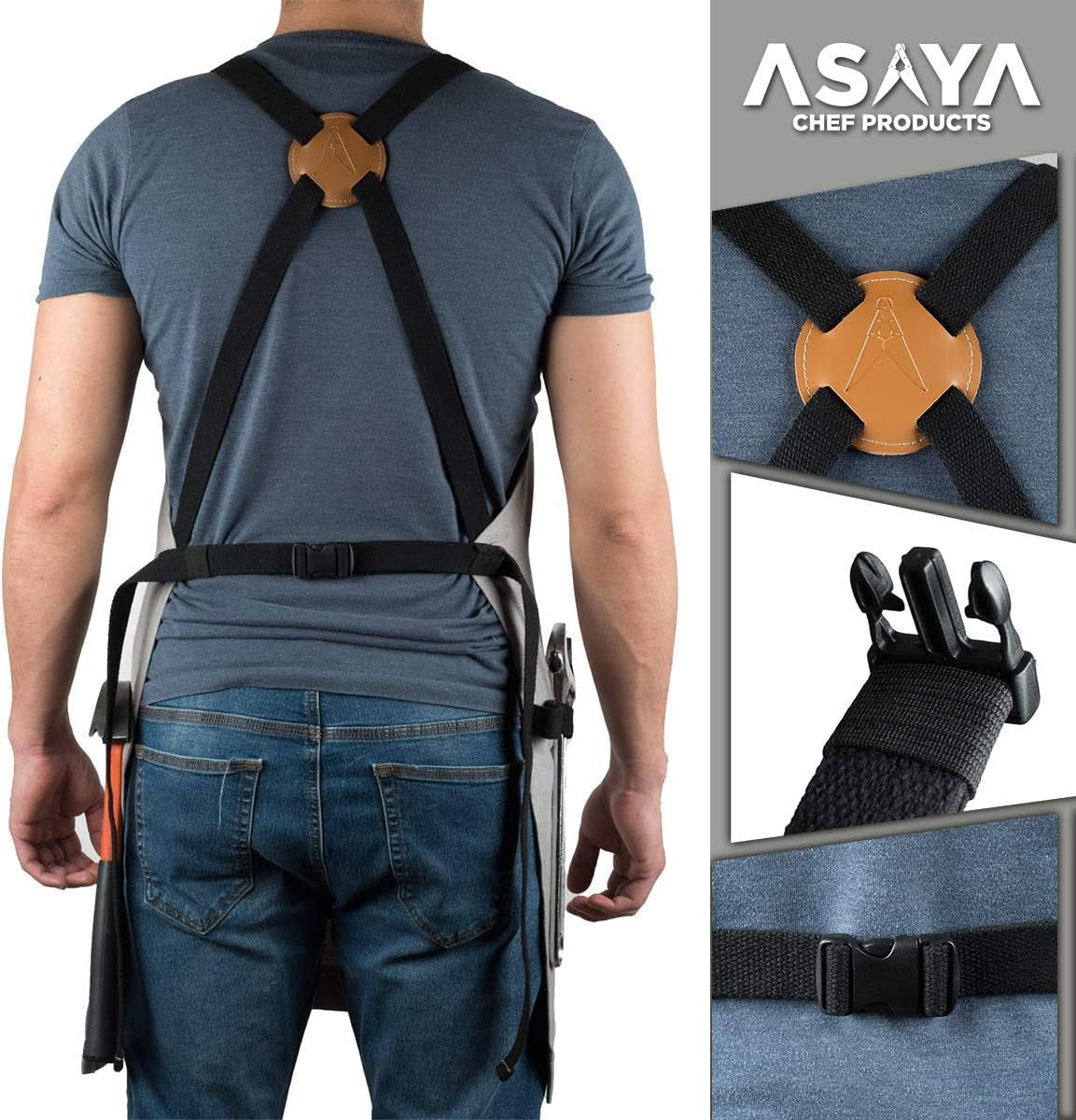 Chef. BBQ and Work Apron with Bottle Opener and Hand Towel -Durable 10Oz Cotton Canvas.Brass Hardware. and Cross Back Straps-Perfect for Men and Women.Grilling. Cooking or in the Workshop(Grey) - Image 3