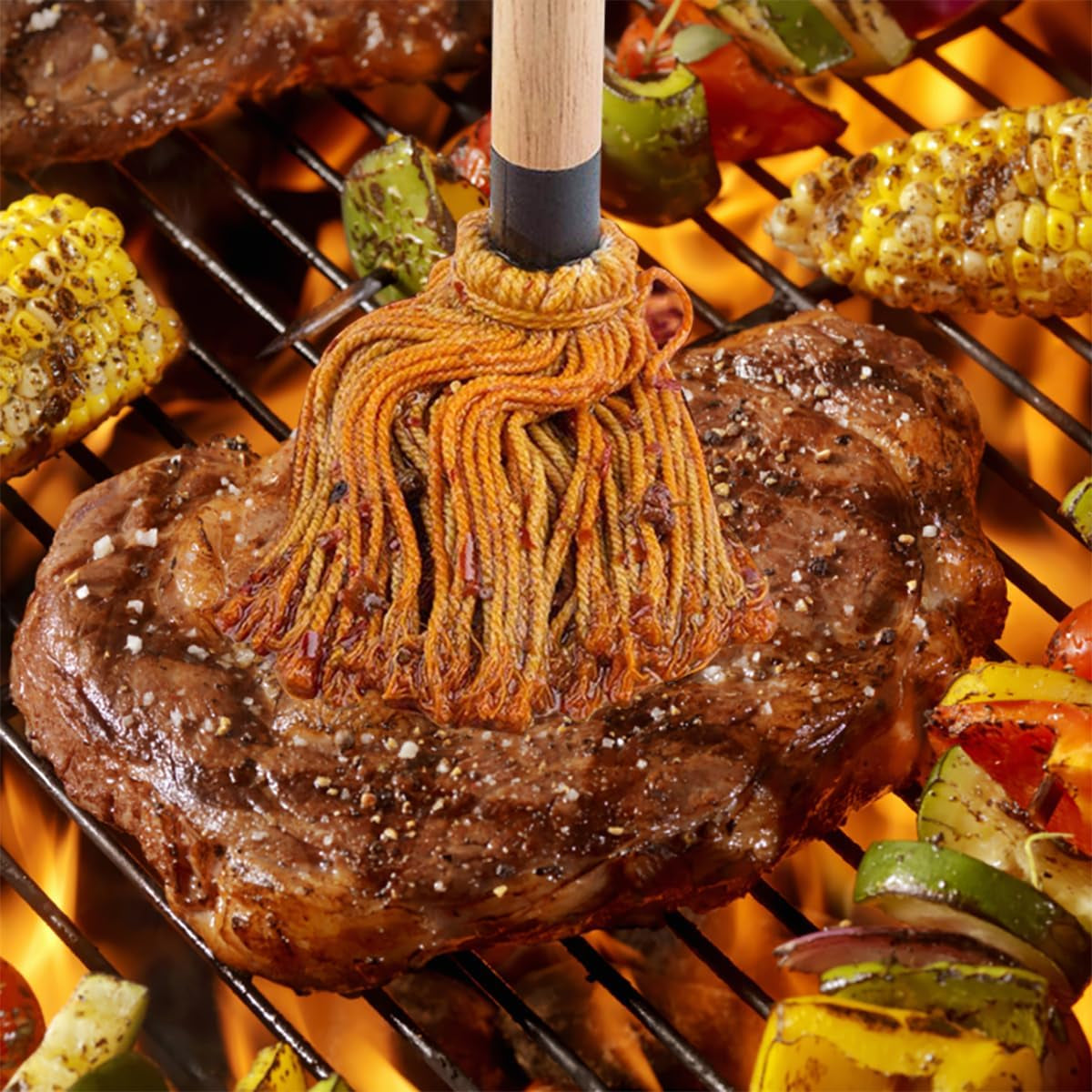 18 Inch BBQ Basting Mop Brush with 2 Extra Replacement Cotton Heads and Silicone Grill Brush. Wooden Long Handle Grill Basting Brush Mop for Roasting or Outdoor Grill BBQ Grilling Smoking Steak - Image 5