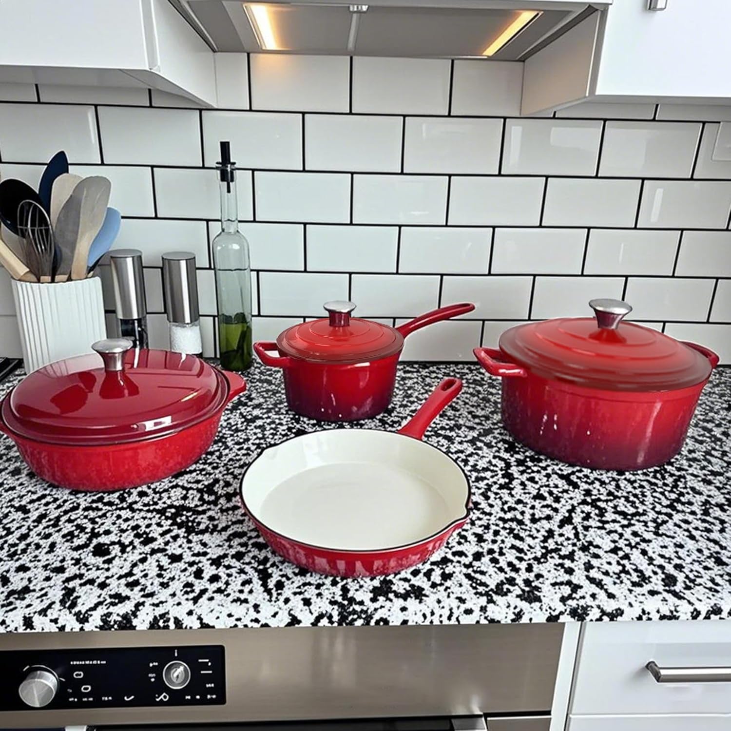 MAISON ARTS Enamel Cast Iron 7 Piece Cookware Set. Heavy Duty Dutch Ovens Pot with Lid. Red Non Stick Pots and Pans Sets. Oven Safe up to 500°F - Image 7