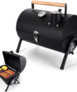 Joyfair Portable Charcoal Grill with Thermometer. Tabletop Barbecue Grill with Chimney for Outdoor Camping Backyard Party BBQ Cooking. Extra Thick Steel & Heavy Duty. Innovative Design & Easy Assembly