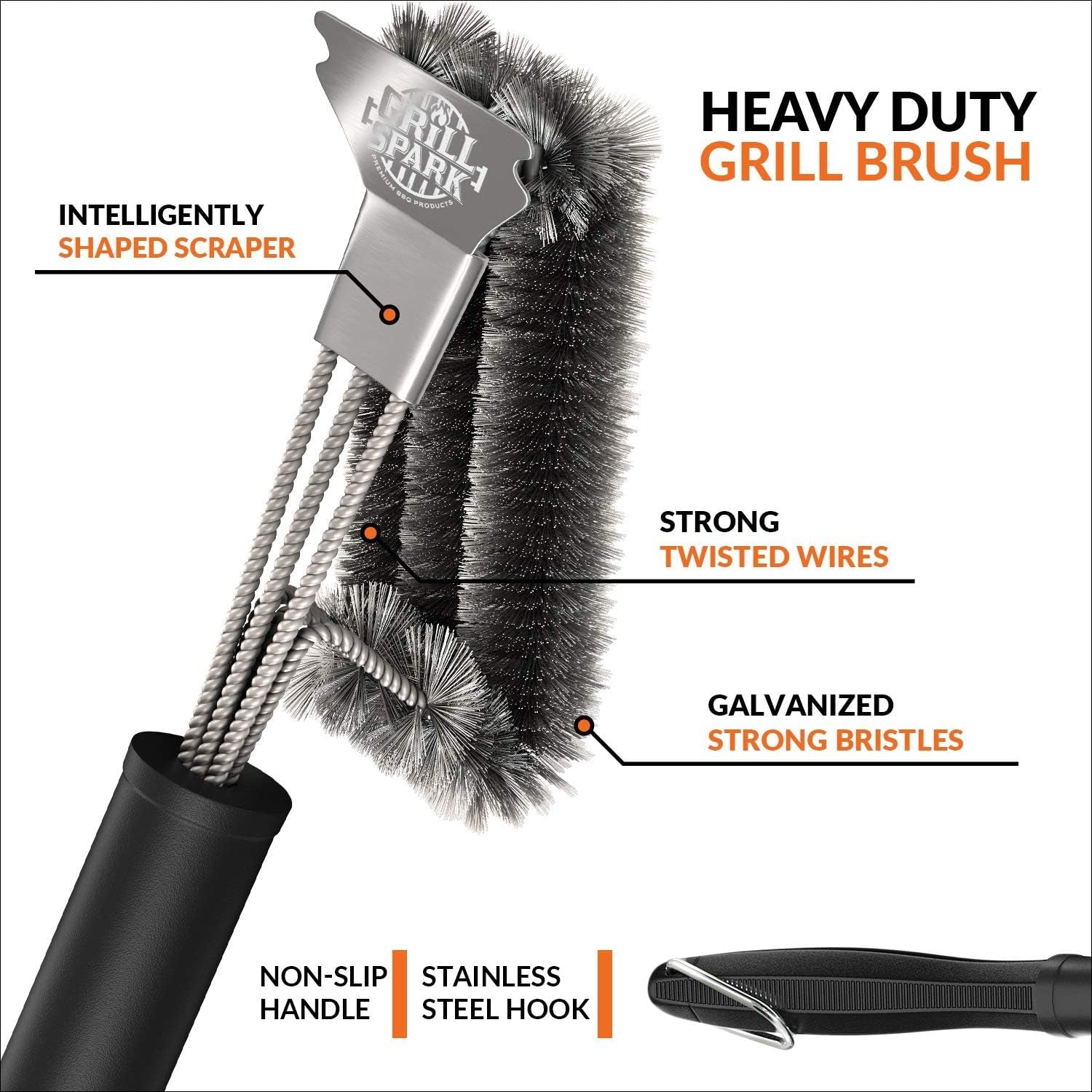 BBQ Grill Brush and Scraper 18 | Stainless Steel Cleaning Brush Accessories | Best for Weber Gas. Charcoal. Porcelain. Cast Iron. All Grilling Grates - Image 2