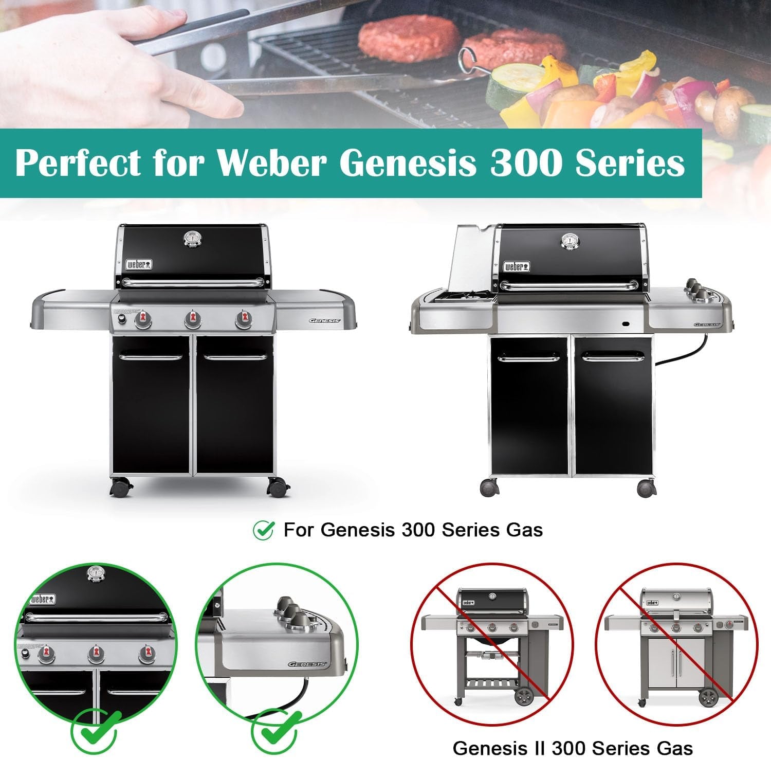 Full-Size Griddle Inserts for Weber Genesis 300 Gas Grill. Griddle for Weber Genesis 300 Series E-310 E-320 E-330 S-310 S-320 S-330 EP-310 EP-320 EP-330 CEP-310 CEP-330 Replace for Weber 7524 Grate*2 - Image 5