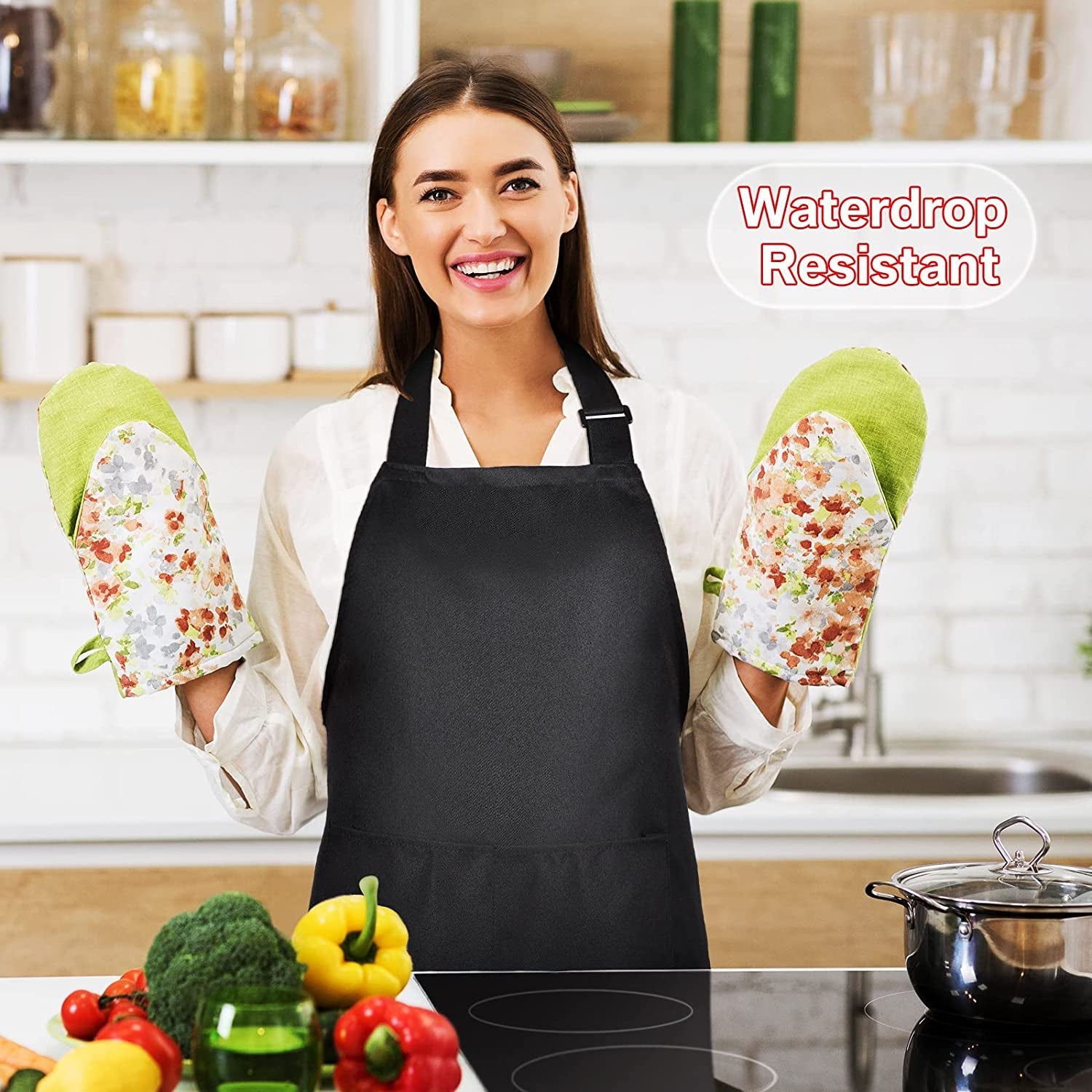 24 Pack Adjustable Bib Apron with 2 Pockets Cooking Kitchen Aprons Black Chef Apron Water Oil Stain Resistant BBQ Work Apron for Women Men Drawing Crafting Outdoors Smock - Image 6