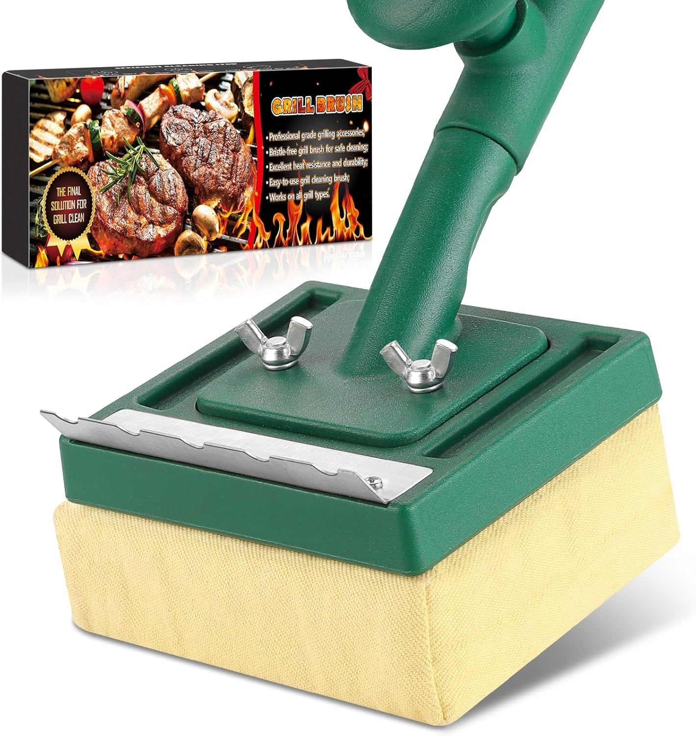 Grill Brush Bristle Free with Scraper.22 Extra Long Steam Grill Brush for Outdoor Grill.Replaceable Cleaning Head.Safe Grill Cleaner for Cast Iron/Stainless-Steel Grates.Ideal BBQ Gifts for Men Dad