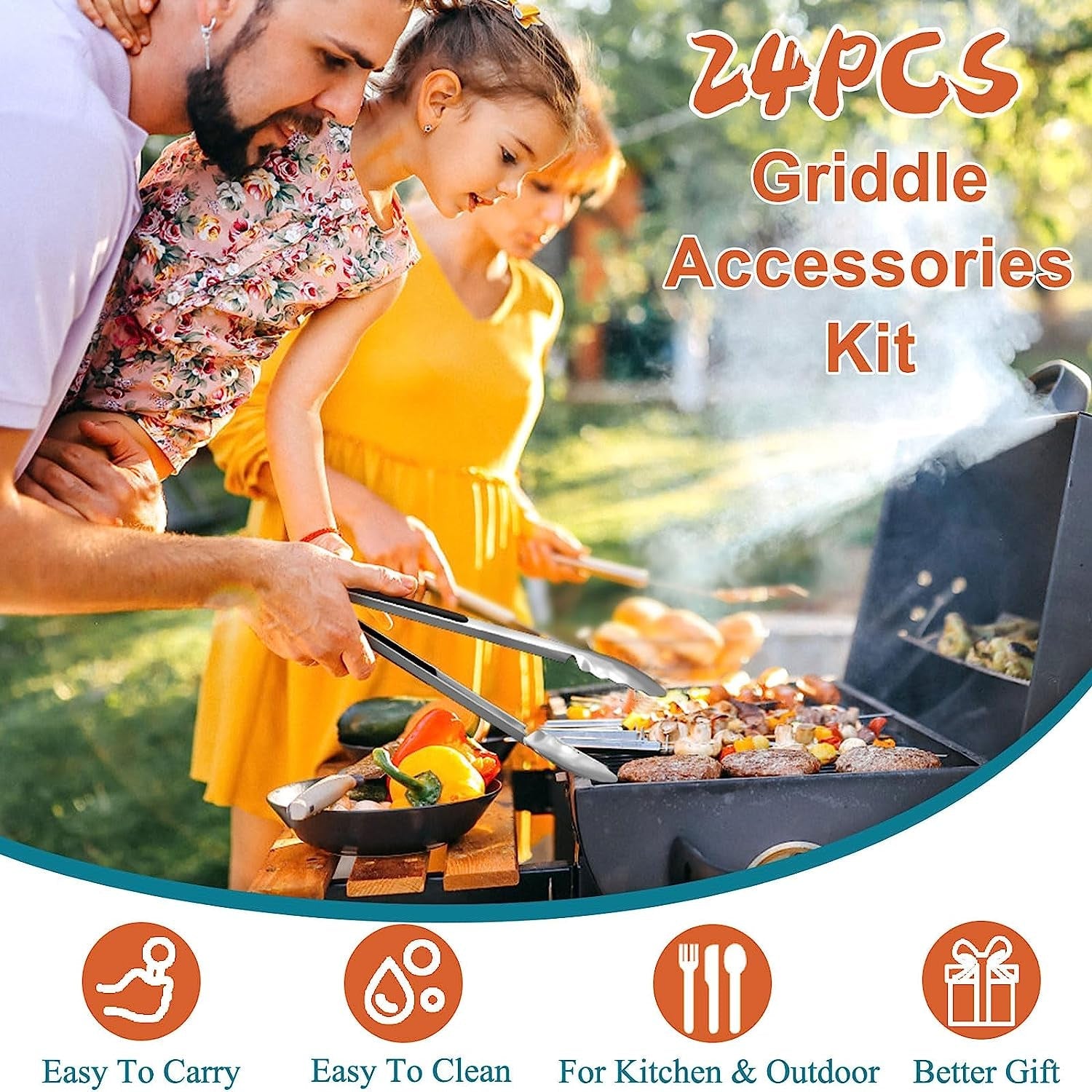 AEEKEL Blackstone Griddle Accessories Kit. 24Pcs Flat Top Grill Accessories Kit for Camp Chef. Professional BBQ Grilling Accessories Set with Grill Press. Enlarged Spatula. and More Griddle Tools - Image 7