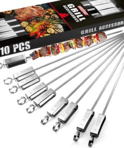 GRILLART Kabob Skewers for Grilling - Metal Skewers for Kabobs with Slider - Flat BBQ Skewers Stainless Steel - 17 Shish Kabob Grill Skewers & Ideal Kabob Sticks for Meat Shrimp Chicken Veggie(10Pcs)