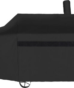 NEXCOVER Offset Smoker Cover - 60 Inch Waterproof Charcoal Grill Cover. Outdoor Heavy Duty BBQ Cover. Rip Resistant Smokestack Barbecue Cover for Brinkmann Char-Broil Weber Nexgrill. Black.