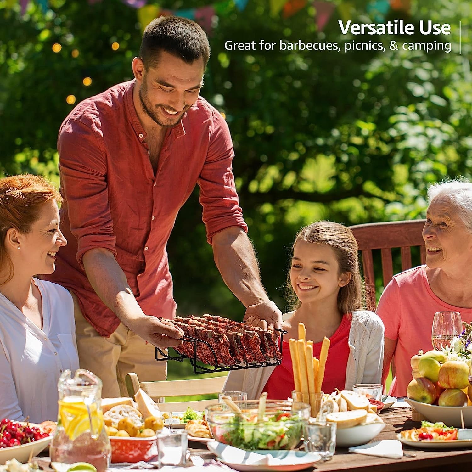 Sorbus® Non-Stick Rib Rack - Porcelain Coated Steel Roasting Stand – Holds 4 Rib Racks for Grilling & Barbecuing - Perfect BBQ Accessories for Smoker and Grill - Durable and Convenient Design (Black) - Image 6