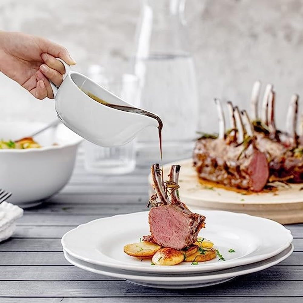 Qlans Ceramic Gravy Boat with Ladle & Saucer (17 oz) – Perfect for Dressings. Warm Sauces. Creamer & Broth. White - Image 3