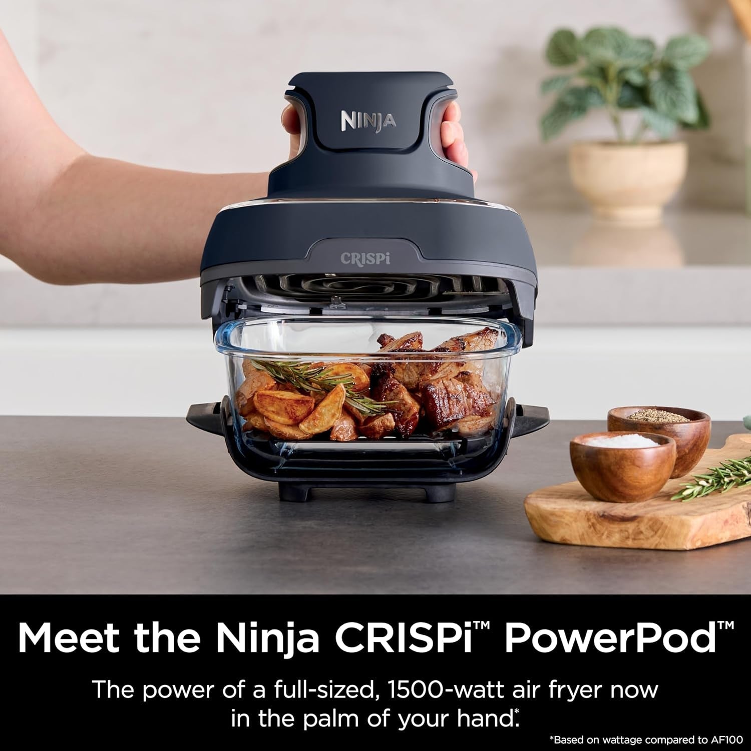 Ninja Crispi 4-In-1 Portable Glass Air Fryer Cooking System. 1500W. 4QT & 6-Cup Tempware Glass Containers with Storage Lids. Microwave. Freezer & Dishwasher Safe. Cyberspace Gray. FN101GY - Image 3