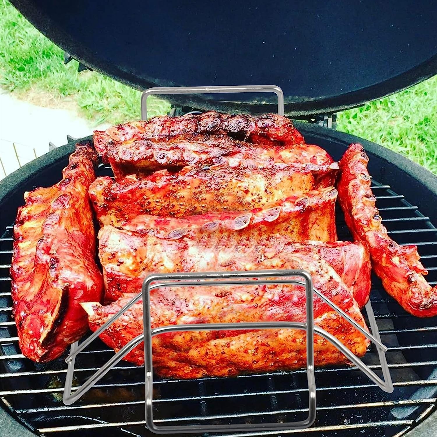 Burly Grill Turkey Rack Turkey Roast Rack for Big Green Egg. BBQ Rib Rack for Smoking Turkey Smoker Roasting Rack Roaster Pan Stainless Steel for Large Big Green Egg for Kamado Joe Pit Boss - Image 6